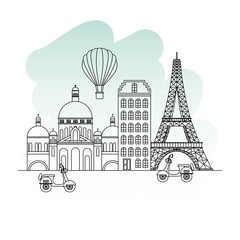 Obraz premium france paris architecture landmarks eiffel tower basilica bike and scooter