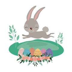 cute rabbit with eggs easter celebration