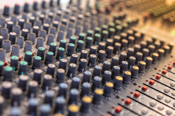 Fototapeta premium Sound technician audio mixer equalizer control for background.