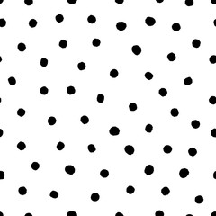 Hand drawn circles, polka dot seamless pattern. Grunge doodle dotted endless backdrop. Ink blots background