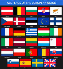 All flags of the countries of the European Union. Flat style.