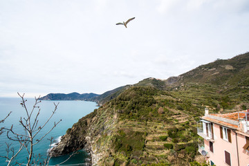 Fototapeta na wymiar チンクエテッレ～険しいリグーリア海岸の5つの村（イタリア・リグーリア州）　コルニリアの海岸