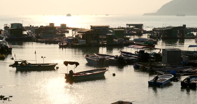 Fisherman village in Hong Kong under sunset