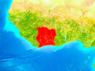 Ivory Coast in red on Earth