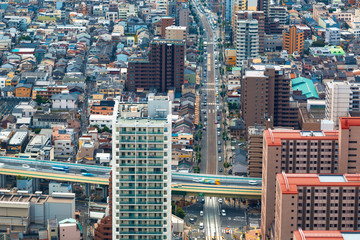 Aerial view of the Osaka cityscape in the morning