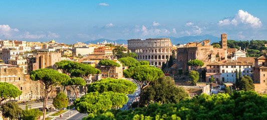 Rome Skyline with Colosseum and Roman Forum, Italy - obrazy, fototapety, plakaty