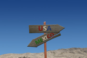 Mexico and USA sign on desert background