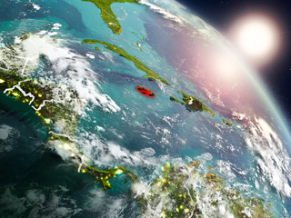 Jamaica from space during sunrise