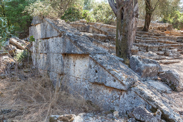 Ruins of the ancient amphitheater on the Sideyri island in Turkey