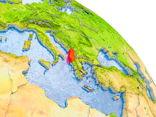 Albania in red model of Earth