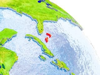 Bahamas in red model of Earth