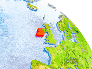 Ireland in red model of Earth