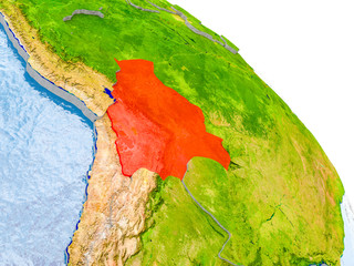 Bolivia in red model of Earth