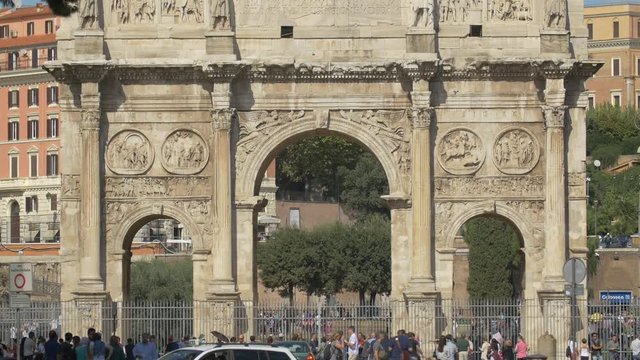 Tilt up view of the Arch of Constantine in Rome