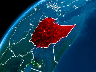 Map of Ethiopia at night