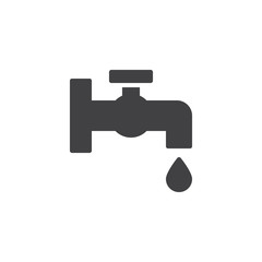 Faucet with water drop vector icon. filled flat sign for mobile concept and web design. Tap water stopcock simple solid icon. Symbol, logo illustration. Pixel perfect vector graphics