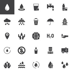 Water vector icons set, modern solid symbol collection, filled style pictogram pack. Signs, logo illustration. Set includes icons as rain drop, glass, faucet, bottle, cloud, shower, rain umbrella