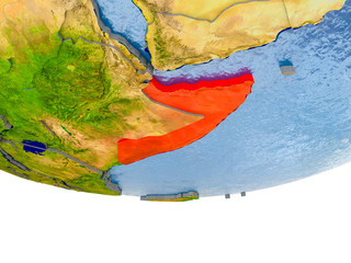Somalia in red on Earth model