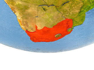 South Africa in red on Earth model