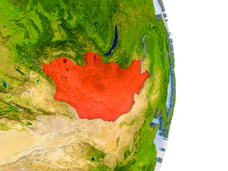 Mongolia on realistic globe