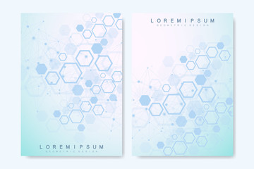 Business vector templates for brochure, cover, flyer, annual report, leaflet. The minimalistic composition hexagonal structure. Future geometric template. Science, medicine, technology background