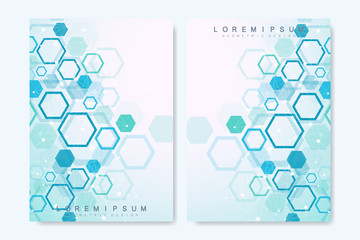 Business vector templates for brochure, cover, flyer, annual report, leaflet. The minimalistic composition hexagonal structure. Future geometric template. Science, medicine, technology background