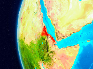 Space view of Eritrea in red