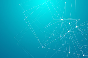 Abstract polygonal background with connected lines and dots. Minimalistic geometric pattern. Molecule structure and communication. Graphic plexus background. Science, medicine, technology concept.