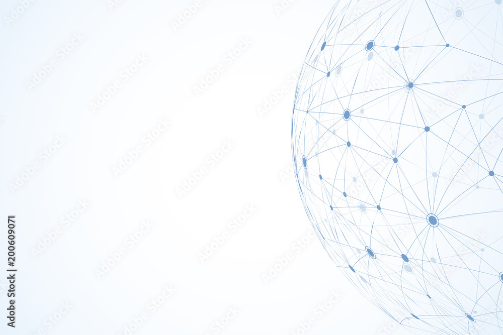 Fototapete Global network connections with points and lines. Internet connection background. Abstract connection structure. Polygonal space background. Vector illustration