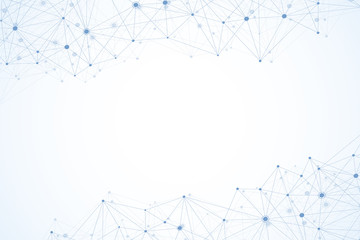 Abstract polygonal background with connected lines and dots. Minimalistic geometric pattern. Molecule structure and communication. Graphic plexus background. Science, medicine, technology concept.