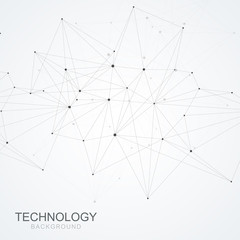 Technology abstract background with connected line and dots. Vector geometric dynamic illustration.