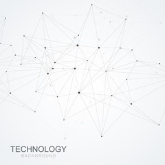 Abstract polygonal background with connected lines and dots. Minimalistic geometric pattern. Molecule structure and communication. Graphic plexus background. Science, medicine, technology concept.