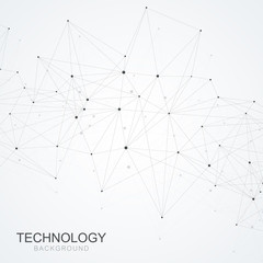 Abstract polygonal background with connected lines and dots. Minimalistic geometric pattern. Molecule structure and communication. Graphic plexus background. Science, medicine, technology concept.