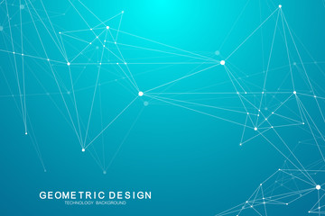 Abstract polygonal background with connected lines and dots. Minimalistic geometric pattern. Molecule structure and communication. Graphic plexus background. Science, medicine, technology concept.