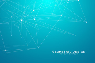 Technology abstract background with connected line and dots. Vector geometric dynamic illustration.