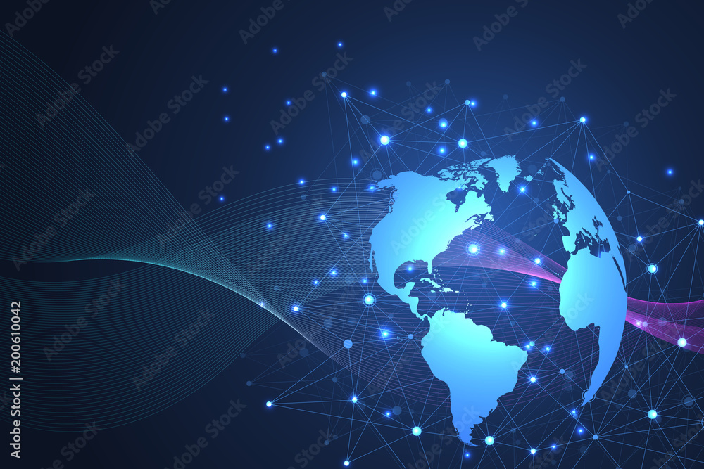 Aufkleber Global network connections with points and lines. Internet connection background. Abstract connection structure. Polygonal space background. Vector illustration