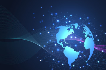 Global network connections with points and lines. Internet connection background. Abstract connection structure. Polygonal space background. Vector illustration