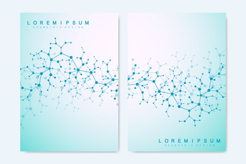 Modern vector templates for brochure, cover, flyer, annual report, leaflet. Minimal covers design. Molecule structure. Future geometric template. Science, medicine, technology background.