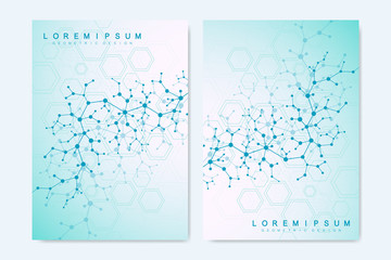 Modern vector templates for brochure, cover, flyer, annual report, leaflet. Minimal covers design. Molecule structure. Future geometric template. Science, medicine, technology background.
