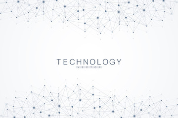 Abstract polygonal background with connected lines and dots. Minimalistic geometric pattern. Molecule structure and communication. Graphic plexus background. Science, medicine, technology concept.