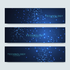 Fototapeta na wymiar Set of modern scientific banners. Modern futuristic virtual abstract background molecule structure for medical, technology, chemistry, science. Science network pattern, connecting lines and dots.