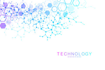 Scientific molecule background for medicine, science, technology, chemistry. Wallpaper or banner with a DNA molecules. Vector geometric dynamic illustration.