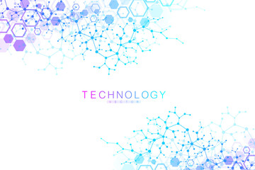 Scientific molecule background for medicine, science, technology, chemistry. Wallpaper or banner with a DNA molecules. Vector geometric dynamic illustration.