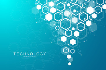 Data technology abstract futuristic vector illustration. Big data visualization. Low poly shape with connecting dots and lines.