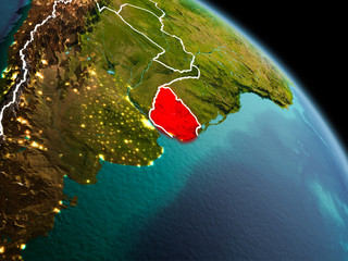 Uruguay in morning from orbit