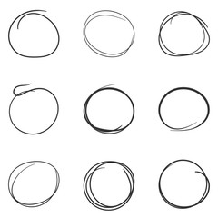 Set of the hand drawn scribble circles line sketch. Vector circular scribble doodle round element. Pencil sketch illustration on white background.