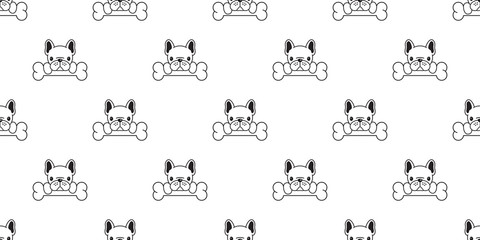Dog seamless pattern vector french bulldog bone pug head puppy background isolated wallpaper