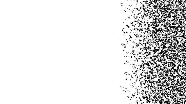 Animated green background quickly dissolving or breaking apart into many very small pieces from left to right. Mask included.