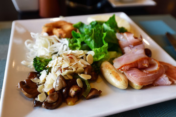 food on plate in restaurant with concept of food All inclusive in resort