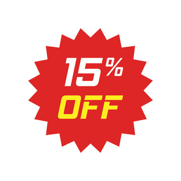 Discount sticker vector icon in flat style. Sale tag sign illustration on white isolated background. Promotion 15 percent discount concept.